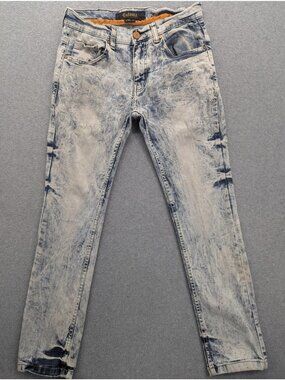 Cultura Jeans Mens 30x29 Blue Acid Wash Skinny Stretch Bleach Distressed Denim